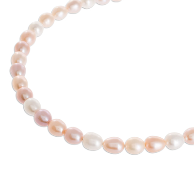 Cultured pearl strand necklace, 'Rosy Future' - Pink and Peach Cultured Pearl Necklace