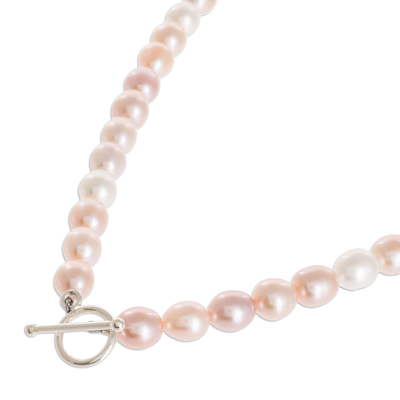 Cultured pearl strand necklace, 'Rosy Future' - Pink and Peach Cultured Pearl Necklace