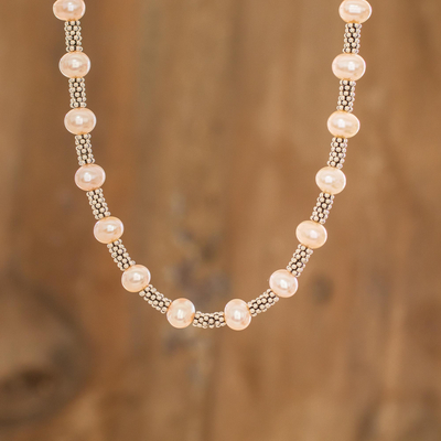 collar de perlas cultivadas - Collar de perlas cultivadas rosas hecho a mano artesanalmente