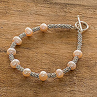 Sterling Silver and Cultured Pink Pearl Bracelet,'Rosy Combination'