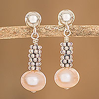 Cultured pearl beaded dangle earrings, 'Rosy Combination' - Beaded Pink Cultured Pearl Earrings