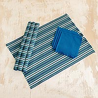 Manteles y servilletas de algodón, 'Sandy Shore' (juego de 4) - Manteles y servilletas de algodón guatemalteco tejidos a mano (juego de 4)