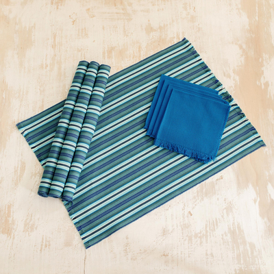 Cotton placemats and napkins, 'Sandy Shore' (set for 4) - Handwoven Guatemalan Cotton Placemats & Napkins (set for 4)