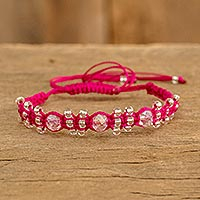 Beaded macrame bracelet, 'Pink on Rose' - Rose and Pale Pink Macrame and Beaded Bracelet