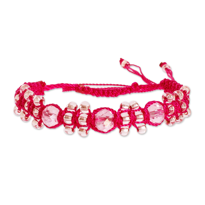 Beaded macrame bracelet, 'Pink on Rose' - Rose and Pale Pink Macrame and Beaded Bracelet