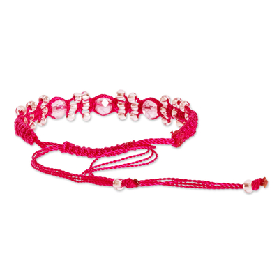 Makramee-Armband mit Perlen - Rosafarbenes und blassrosa Makramee- und Perlenarmband