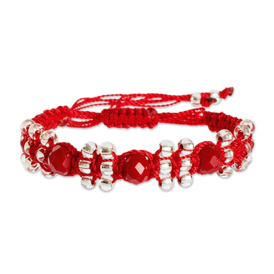 Crimson and Clear Beaded Macrame Bracelet from Costa Rica