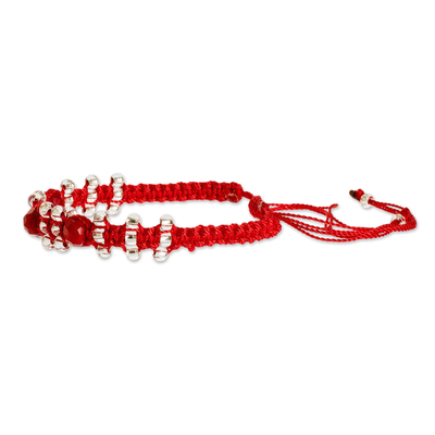 Beaded macrame bracelet, 'Red on Red' - Crimson and Clear Beaded Macrame Bracelet from Costa Rica