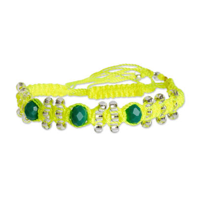 Neon Yellow and Teal Macrame Beaded Boho Bracelet