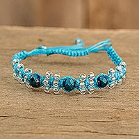 Beaded macrame bracelet, 'Azure on Blue'