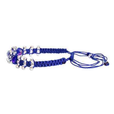 Beaded macrame bracelet, 'Crystals on Blue' - Dark Blue and Clear Crystal Macrame Beaded Bracelet