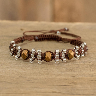 Makramee-Armband mit Perlen - Armband aus braunem Bronze und klarem Makramee und Perlen
