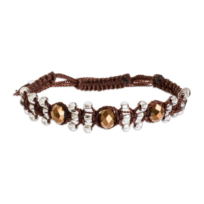 Brown Bronze and Clear Macrame and Beaded Bracelet