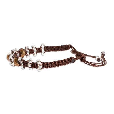 Makramee-Armband mit Perlen - Armband aus braunem Bronze und klarem Makramee und Perlen