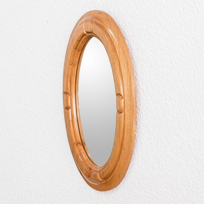 Wood wall mirror, 'Oval Window' - Artisan Crafted Wall Mirror
