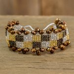 Beaded wristband bracelet, 'El Dorado' - Earth Tone Beaded Wristband Bracelet from Guatemala