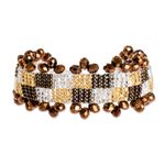 Beaded wristband bracelet, 'El Dorado' - Earth Tone Beaded Wristband Bracelet from Guatemala