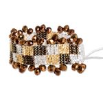 Beaded wristband bracelet, 'El Dorado' - Earth Tone Beaded Wristband Bracelet from Guatemala