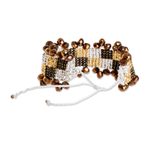 Beaded wristband bracelet, 'El Dorado' - Earth Tone Beaded Wristband Bracelet from Guatemala