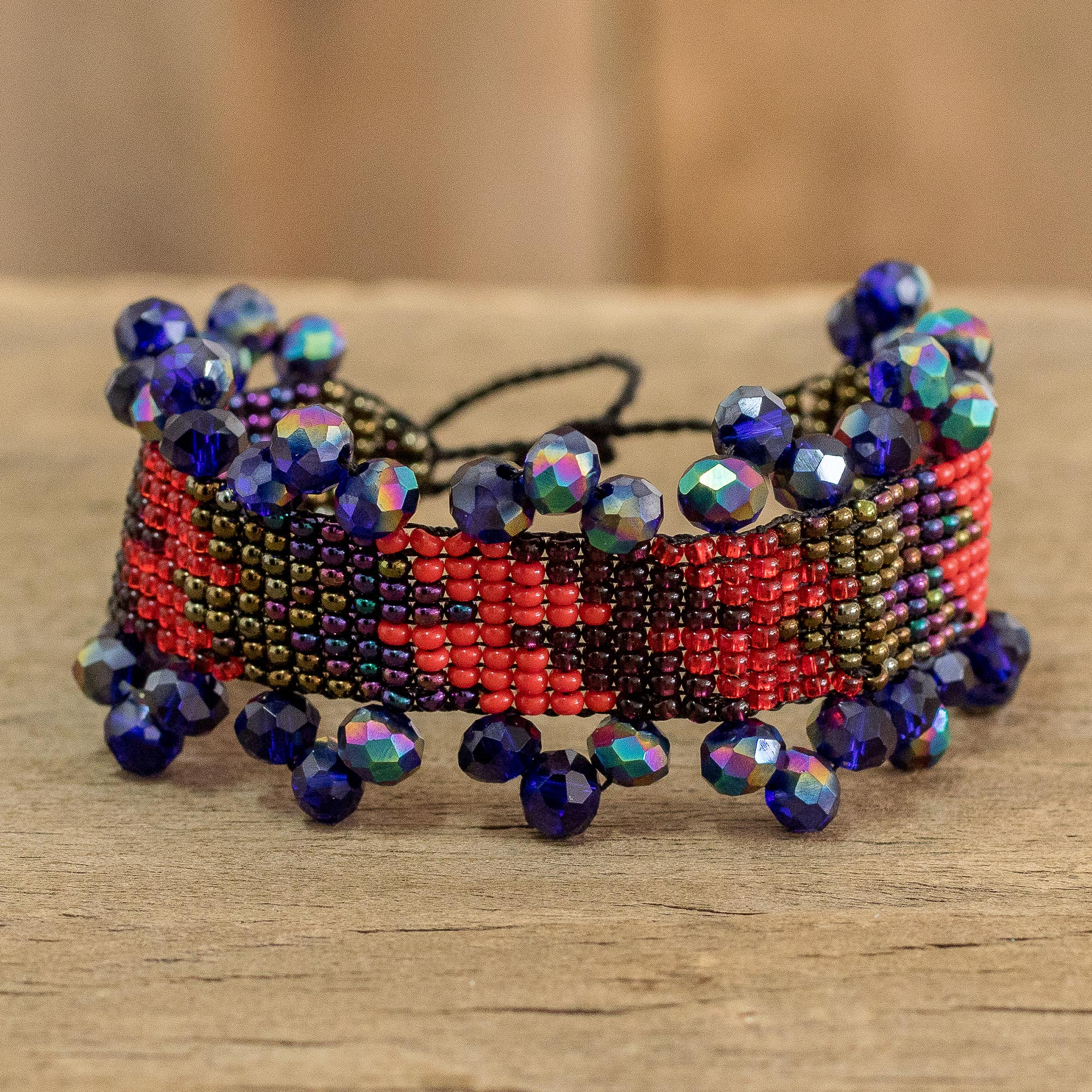 Multicolor Glass and Crystal Beaded Necklace from Guatemala