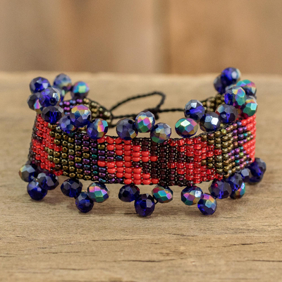 Beaded wristband bracelet, 'Earthly Elements' - Multicoloured Beaded Wristband Bracelet from Guatemala