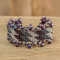 Beaded wristband bracelet, 'Violet Diamonds'