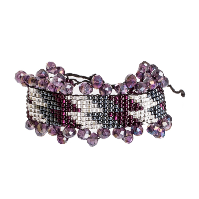Beaded Wristband Bracelet from Guatemala in Purple Tones