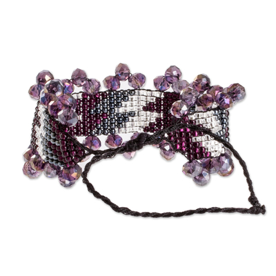 Beaded wristband bracelet, 'Violet Diamonds' - Beaded Wristband Bracelet from Guatemala in Purple Tones