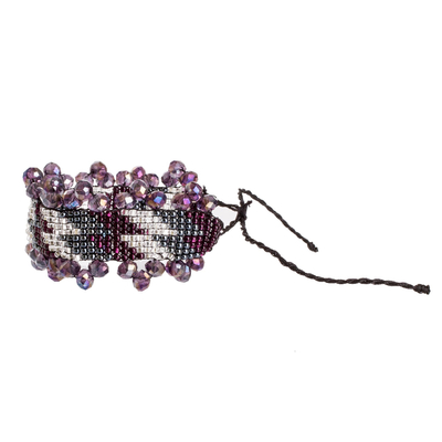 Beaded wristband bracelet, 'Violet Diamonds' - Beaded Wristband Bracelet from Guatemala in Purple Tones