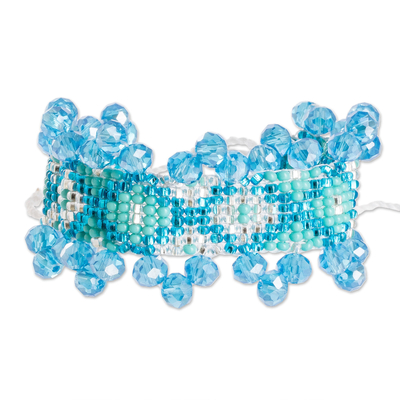 Glass and Crystal Beaded Wristband in Sea Colors