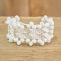 Beaded wristband bracelet, 'Atitlan Frost' - White Beaded Bracelet from Guatemala