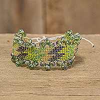 Beaded wristband bracelet, 'Atitlan Spring' - Bright Green Wristband Bracelet