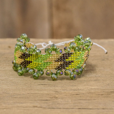 Beaded wristband bracelet, 'Atitlan Spring' - Bright Green Wristband Bracelet