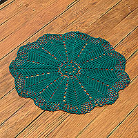 Crocheted doily, 'Inspired Beauty' - Hand-Crocheted Green Doily