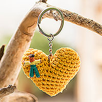 Crocheted key fob, 'Guatemalan Doll' - Artisan Crafted Heart-Shaped Key Fob