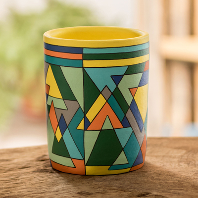 Decorative ceramic vase, 'Mountain Geometry' - Artisan Crafted Multicolored Decorative Vase