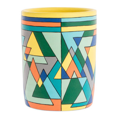 Decorative ceramic vase, 'Mountain Geometry' - Artisan Crafted Multicoloured Decorative Vase