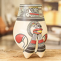 Terracotta decorative vase, 'Ancient Fox' - Nicaragua Archaeological Replica Terracotta Vase