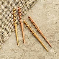 Wood cocktail stirrers, 'Cocktail Time' (set of 4) - Handcrafted Wood Cocktail Stirrers (Set of 4)