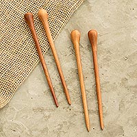 Wood cocktail stirrers, 'Cheers' (set of 4) - Natural Wood Cocktail Stirrers (Set of 4)