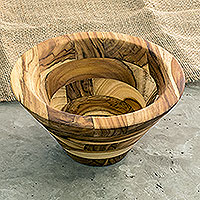 Teak wood fruit bowl, 'Natural Mosaic' - Wood Fruit Bowl from Guatemala
