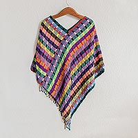 Cotton poncho, 'San Juan Fiesta' - Multicoloured Cotton Poncho from Guatemala