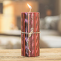 Pillar candle, 'Modern Maya Warmth' - Handmade Pillar Candle with Orange Motifs from Guatemala