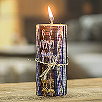 Pillar candle, 'Jaspe Twins' - Handmade Candle with Mayan Ikat Motifs from Guatemala