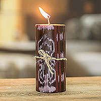 Pillar candle, 'Coban Coffee' - Handmade Brown Pillar Candle with Ikat Motifs from Guatemala