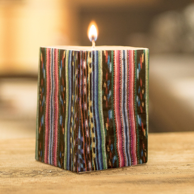 Square pillar candle, 'Salcaja colours' - Handmade Square Candle with Mayan Motifs from Guatemala