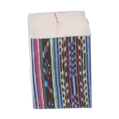 Square pillar candle, 'Salcaja Colors' - Handmade Square Candle with Mayan Motifs from Guatemala