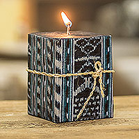 Square pillar candle, 'Semuc Champey Motifs' - Square Candle with Textile Motifs Handmade in Guatemala