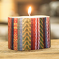Pillar candle, 'Cancuen Colors' - Handmade Guatemalan Rectangular Candle with Bright Motifs