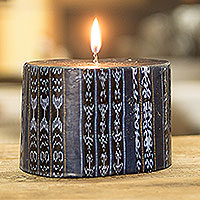 Pillar candle, 'Santa Catarina Palopo Blue' - Handmade Rectangular Dark Blue Candle from Guatemala